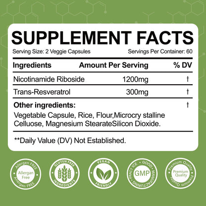 Yalei NAD Resveratrol Supplement 1500mg,120 Veggie Capsules | Liposomal NAD Plus Boosting | Support Cellular Health, Stamina & Healthy Aging for Women & Men | Non-GMO - Maple Wellness Supplements