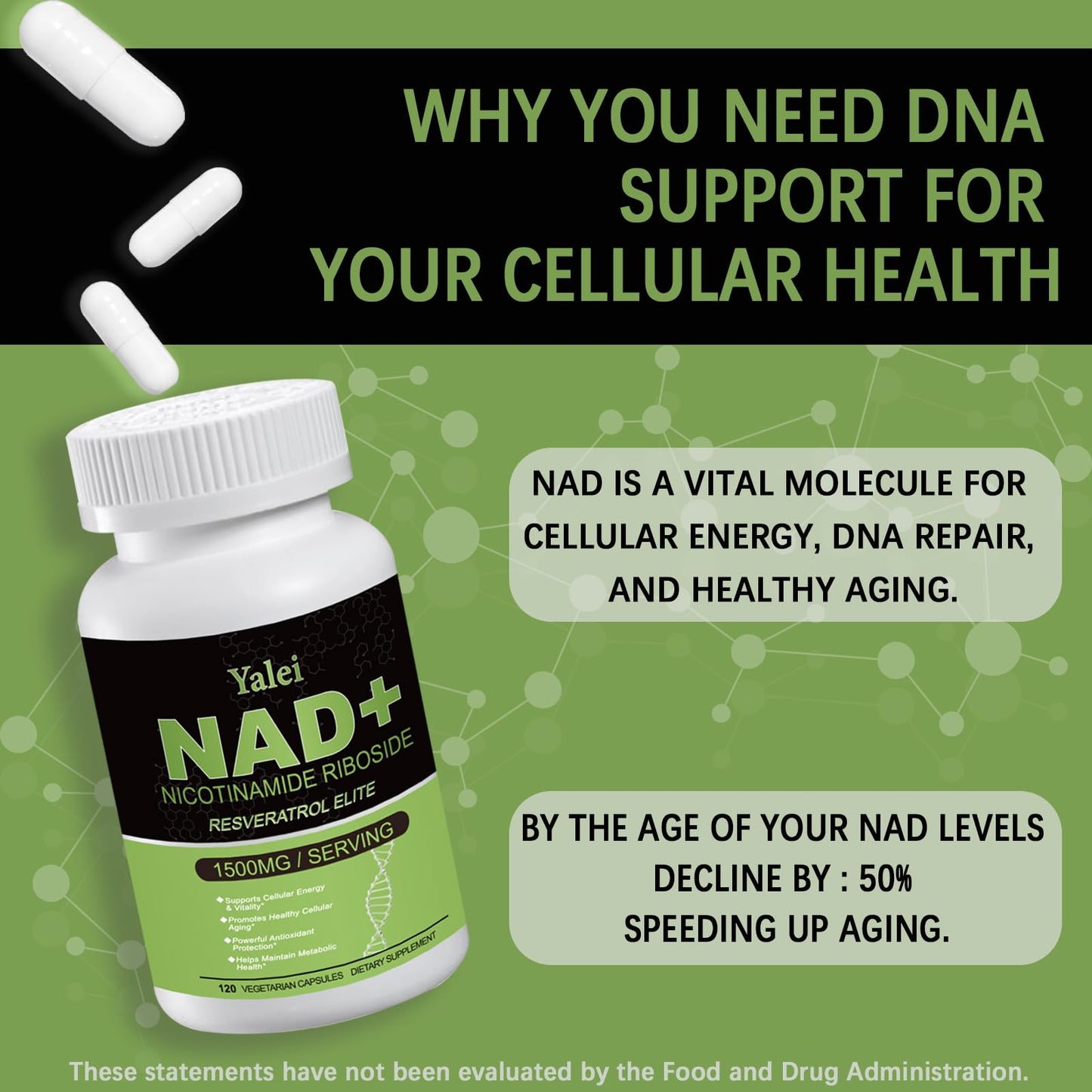 Yalei NAD Resveratrol Supplement 1500mg,120 Veggie Capsules | Liposomal NAD Plus Boosting | Support Cellular Health, Stamina & Healthy Aging for Women & Men | Non-GMO - Maple Wellness Supplements