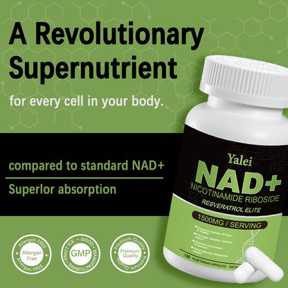 Yalei NAD Resveratrol Supplement 1500mg,120 Veggie Capsules | Liposomal NAD Plus Boosting | Support Cellular Health, Stamina & Healthy Aging for Women & Men | Non-GMO - Maple Wellness Supplements