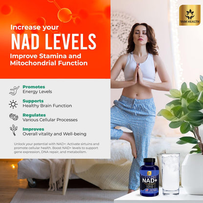 YAM Health Liposomal NAD Nicotinamide Riboside Equivalent with Trans-Resveratrol 300mg, Premium Halal NAD Supplement for Energy Metabolism, DNA Repair and Longevity, Vegan, Non-GMO (60 Count) - Maple Wellness Supplements
