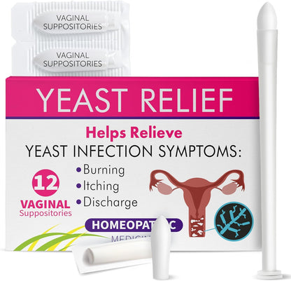 Yeast Infection Treatment for Women | Boric Acid Suppositories For Women | Helps Relieve Itching & Irritation | Vaginal Aid for Inflammation, Dryness & Watery Discharge | 12 Vaginal Suppositories - Maple Wellness Supplements