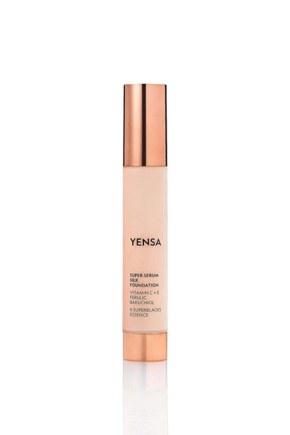 YENSA Serum Foundation Makeup - Super Silk Full Coverage Foundation Enriched with Peptides, Vitamin C & Ferulic Acid to Help Reduce Fine Lines, Wrinkles & Dark Circles - Light 1 (1 oz) - Maple Wellness Supplements
