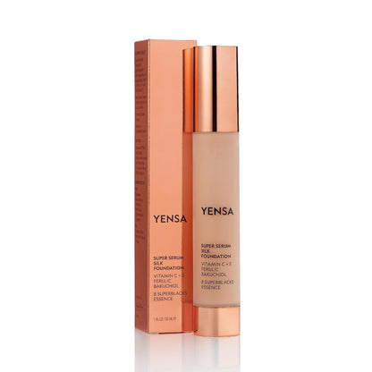 YENSA Serum Foundation Makeup - Super Silk Full Coverage Foundation Enriched with Peptides, Vitamin C & Ferulic Acid to Help Reduce Fine Lines, Wrinkles & Dark Circles - Light 1 (1 oz) - Maple Wellness Supplements