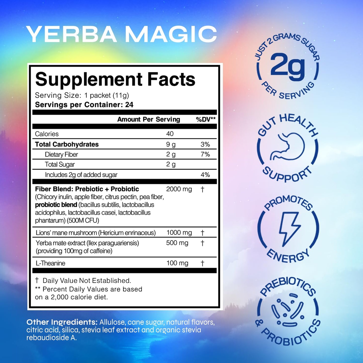 Yerba Magic Instant Yerba Mate Powder Packets – Clean Energy & Focus Drink Mix for Gut Health – Nootropic Blend with Lion’s Mane, L-Theanine, Prebiotics & Probiotics – Low Sugar Natural Caffeine – Variety Pack, 24 Sticks - Maple Wellness Supplements