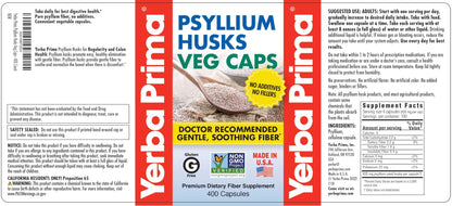 Yerba Prima Psyllium Husks Veg Caps, 400 Capsules (625mg) - Vegan, Non-GMO, Gluten Free, Colon Cleanser - Maple Wellness Supplements