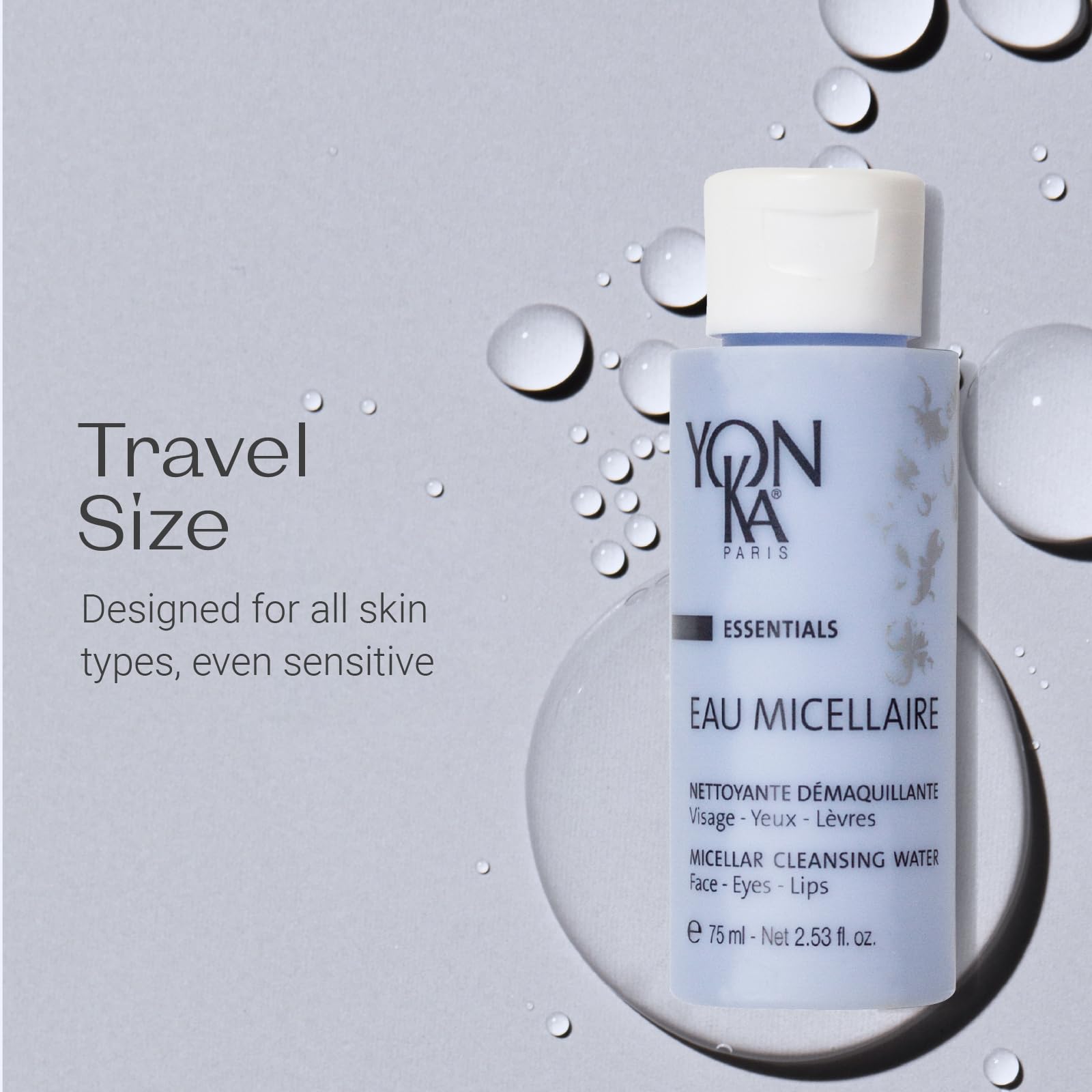 Yonka Eau Micellaire Travel Size | Micellar Water and Cleansing Makeup Remover | Gentle Face Wash with Rose and Chamomile to Remove Impurities and Hydrate | Paraben-Free | 2.53 fl oz - Maple Wellness Supplements