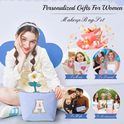 YOOLIFE Birthday Gifts for Teen Girls Kids Initial Makeup Bag | Teen Girl Gift Trendy Stuff | Travel Makeup Bag Toiletry Bags | Gifts for 3 4 5 6 7 8 9 10 11 12 13 Year Old Girl Blue K - Maple Wellness Supplements