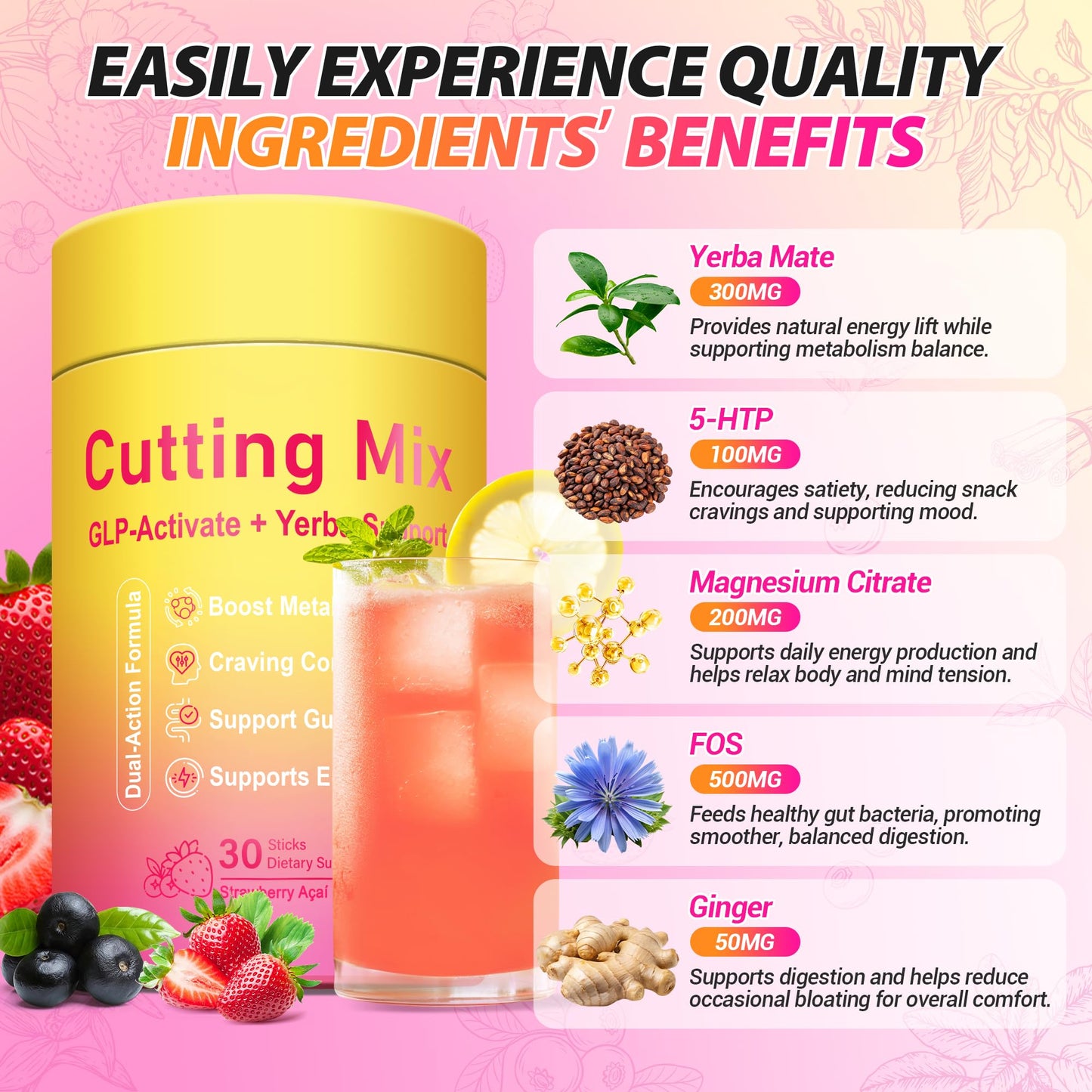 Yooloks Cutting Drink Mix – 5-HTP, Yerba Mate & Magnesium, FOS | Supports Satiety Signaling, Energy & Gut Health - Maple Wellness Supplements