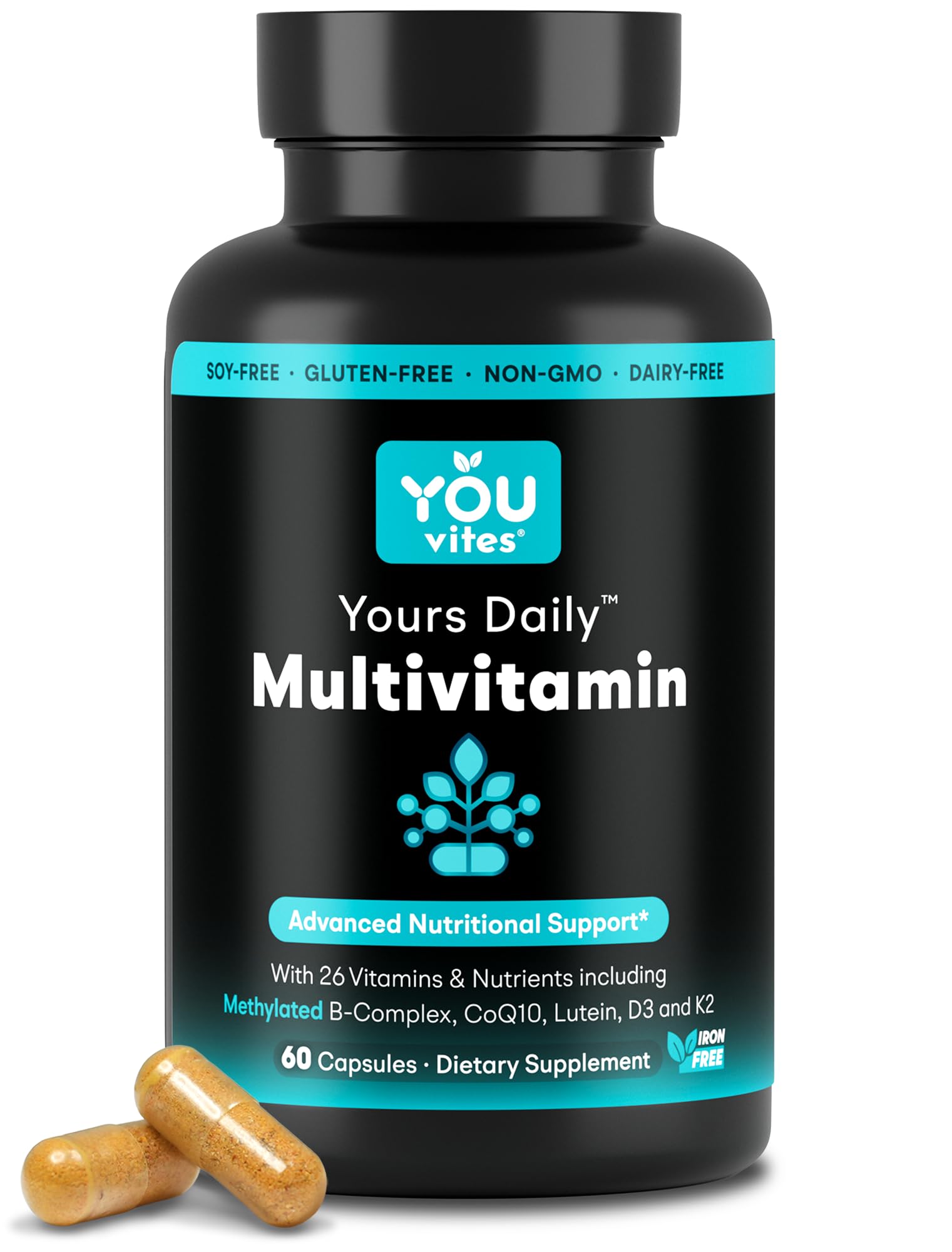 You Vites - Methylated Multivitamin for Men and Women, Methyl Multi Without Iron - 60 Capsules, MTHFR Supplement with Methyl B12, Methylfolate (5-MTHF), CoQ10 for Energy, Heart and Mood Support - Maple Wellness Supplements