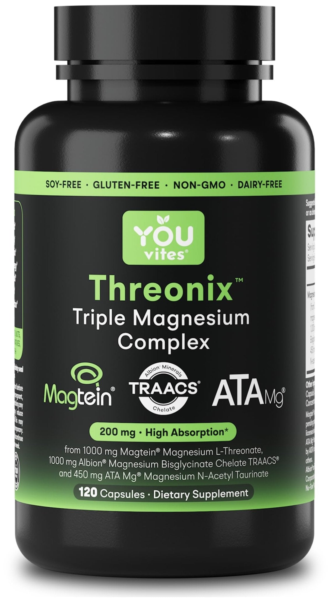 You Vites Threonix Triple Magnesium Complex - Magtein L-Threonate, Bisglycinate Chelate TRAACS & ATA Mg - Brain, Sleep, Mood & Focus Support - High Absorption, Gentle on Stomach - 120 Capsules - Maple Wellness Supplements