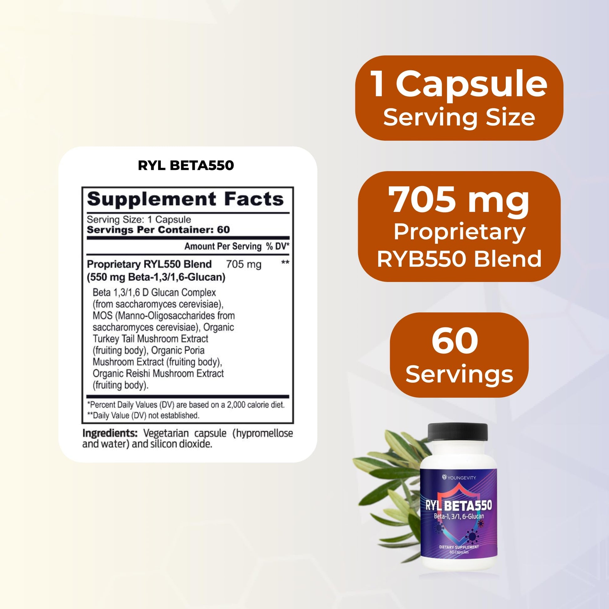 Youngevity RYL Beta550 Beta 1, 3-D Glucan Immune Support - 60 Capsules (Pack of 1) - Maple Wellness Supplements