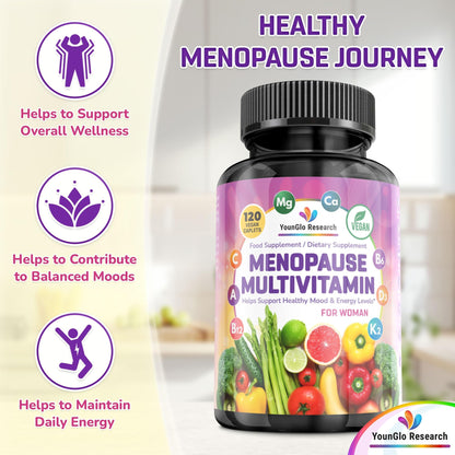 YounGlo Research Menopause Supplement - 120 Vegan Caplets - Menopause & Perimenopause Relief Support - Food and Dietary Vitamins - Multivitamin for Women - Maple Wellness Supplements