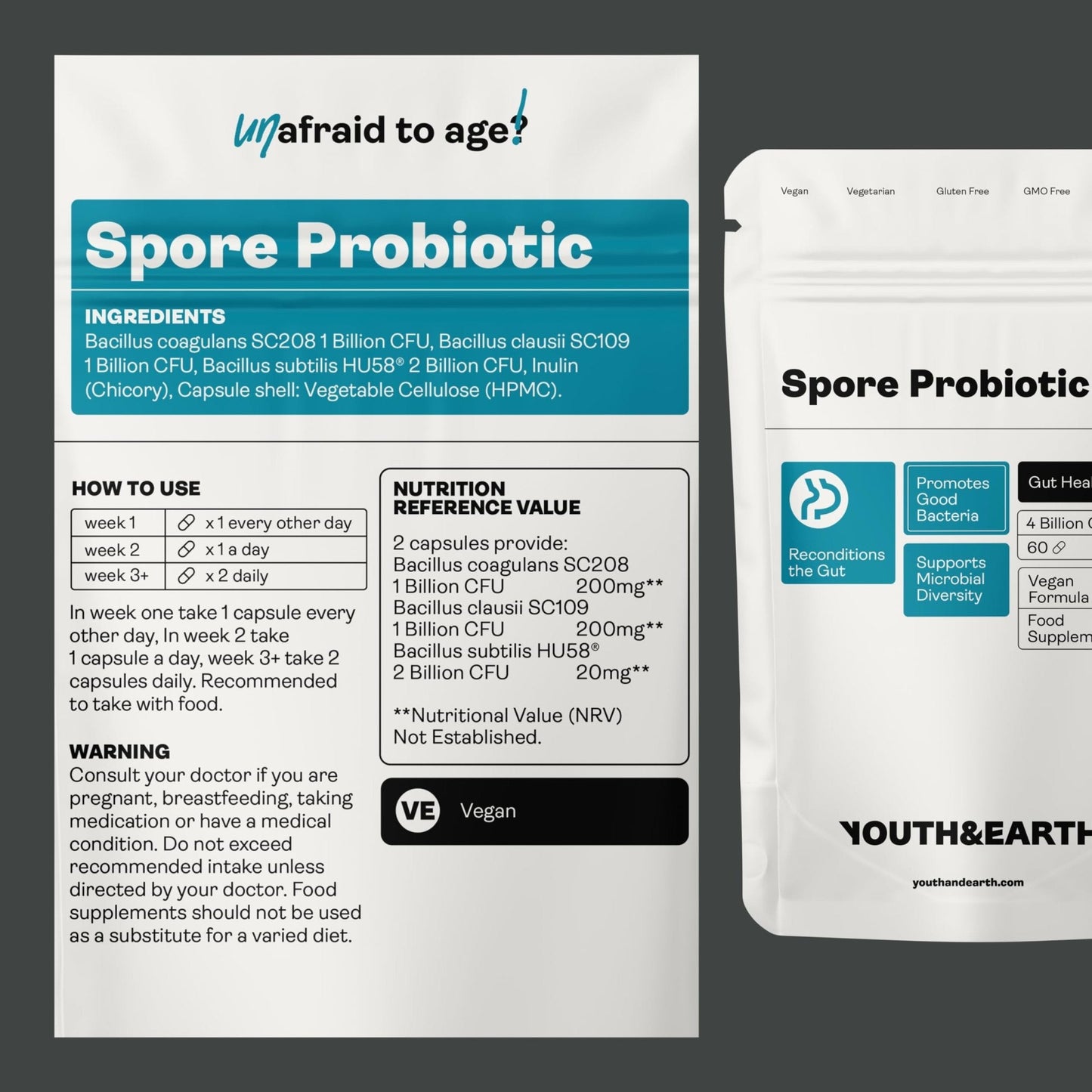 Youth & Earth Spore Probiotics 4 Billion CFU Count - Probiotics for Gut Health & Immune Support | Gut Health Supplements for Digestive Health | 60 Capsules - Maple Wellness Supplements