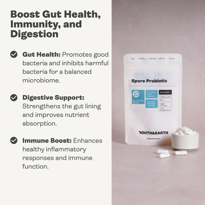 Youth & Earth Spore Probiotics 4 Billion CFU Count - Probiotics for Gut Health & Immune Support | Gut Health Supplements for Digestive Health | 60 Capsules - Maple Wellness Supplements