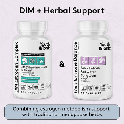 Youth & Tonic DIM Supplement for Women – Estrogen Metabolism & Hormonal Support – Menopause, Perimenopause & Premenopausal Bundle, 90 Capsules - Maple Wellness Supplements