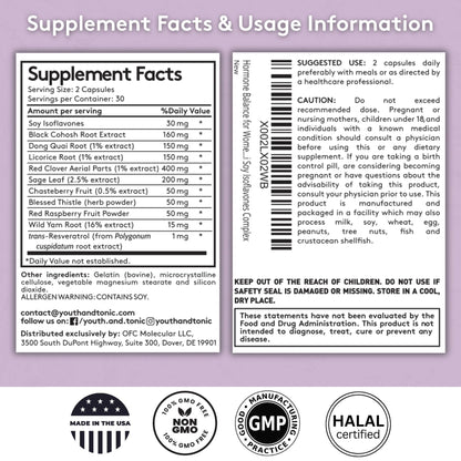 Youth & Tonic Her Hormone Balance – Menopause Supplement for Women, Perimenopause Support, Non-Hormonal Herbal Formula with Black Cohosh for Hot Flashes & Night Sweats, 60 Capsules - Maple Wellness Supplements