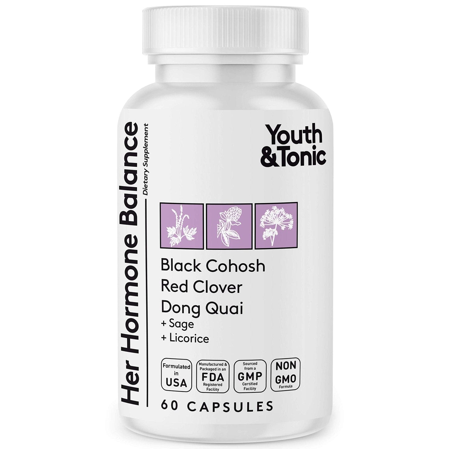 Youth & Tonic Her Hormone Balance – Menopause Supplement for Women, Perimenopause Support, Non-Hormonal Herbal Formula with Black Cohosh for Hot Flashes & Night Sweats, 60 Capsules - Maple Wellness Supplements
