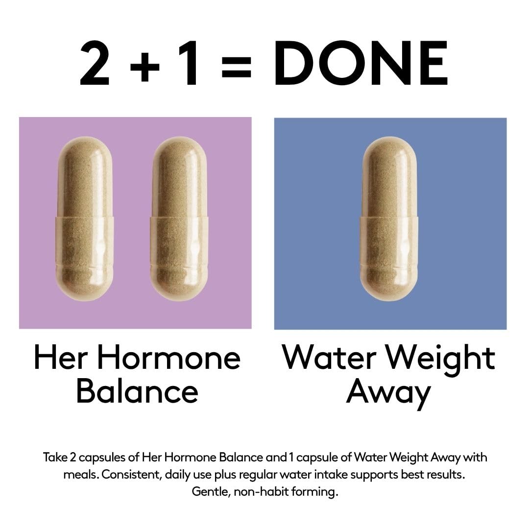 Youth & Tonic PMS & Menopause Bloating Relief Duo – Support for Puffiness, Hormonal Balance & Fluid Retention – Her Hormone Balance + Water Weight Away Natural Herbs for Women, 90 Capsules - Maple Wellness Supplements