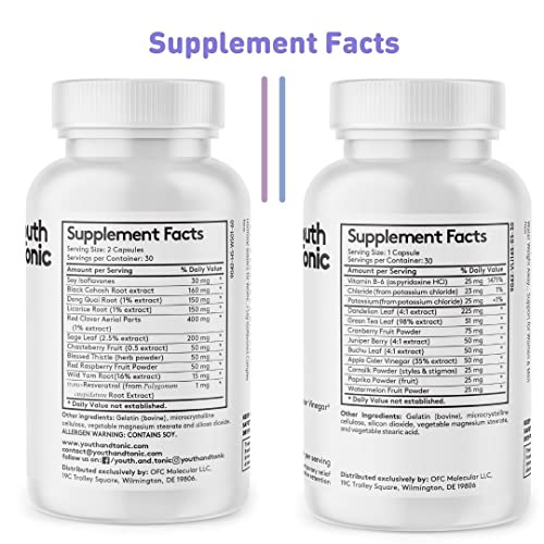 Youth & Tonic PMS & Menopause Bloating Relief Duo – Support for Puffiness, Hormonal Balance & Fluid Retention – Her Hormone Balance + Water Weight Away Natural Herbs for Women, 90 Capsules - Maple Wellness Supplements