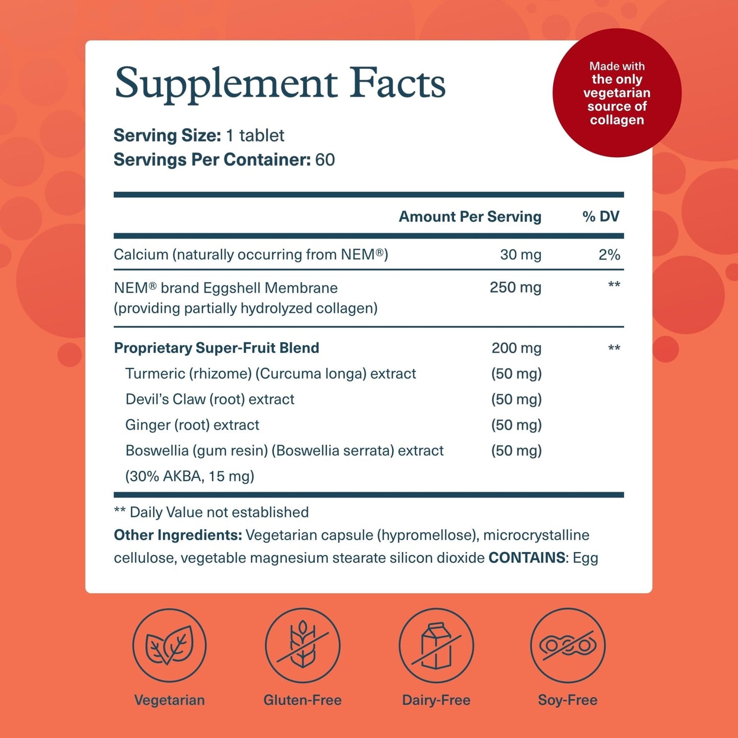 Youtheory Joint Collagen - Vegetarian Collagen Supplement with NEM Eggshell Membrane & Boswellia Extract - Dairy, Soy & Gluten Free - 60 Vegetarian Capsules - Maple Wellness Supplements