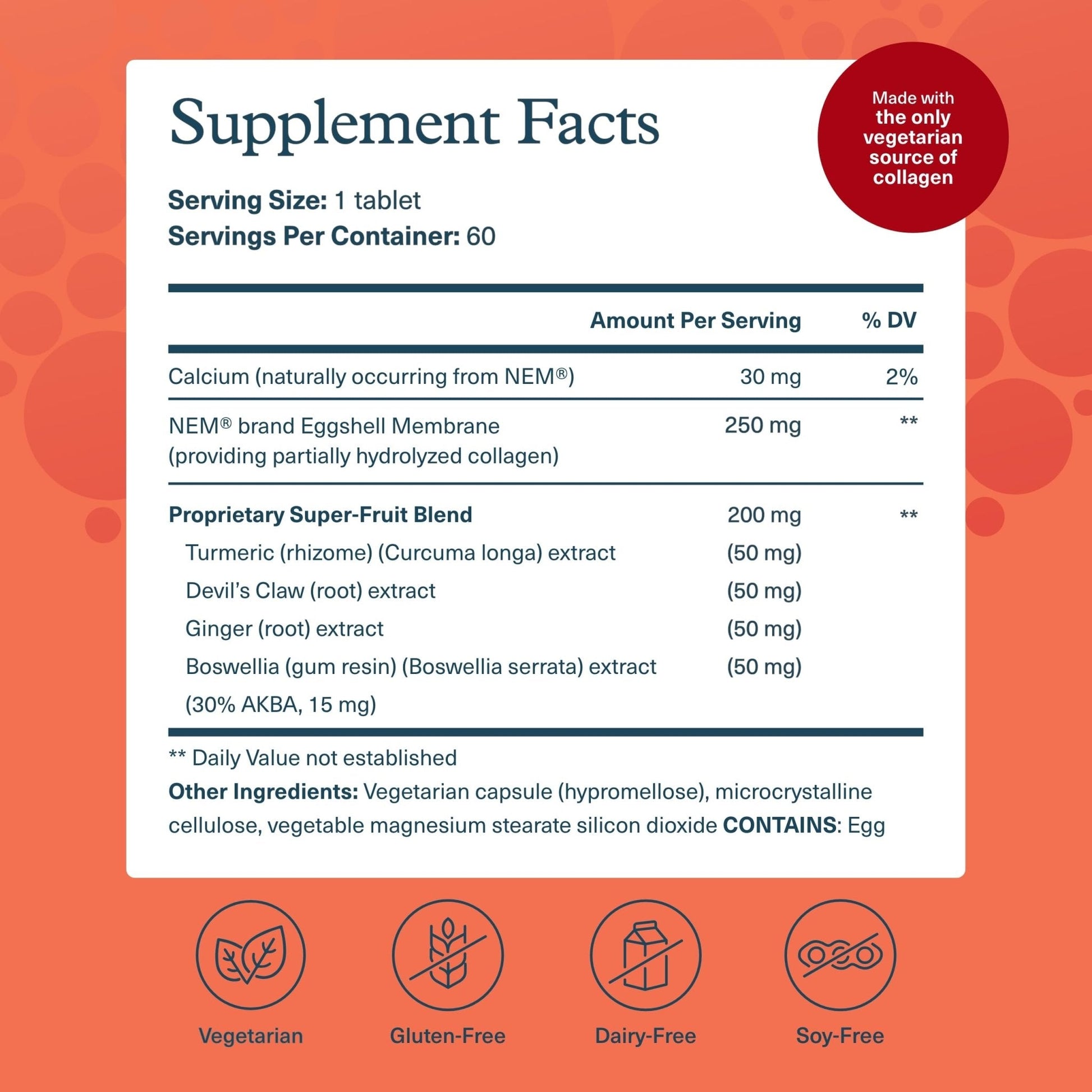 Youtheory Joint Collagen - Vegetarian Collagen Supplement with NEM Eggshell Membrane & Boswellia Extract - Dairy, Soy & Gluten Free - 60 Vegetarian Capsules - Maple Wellness Supplements