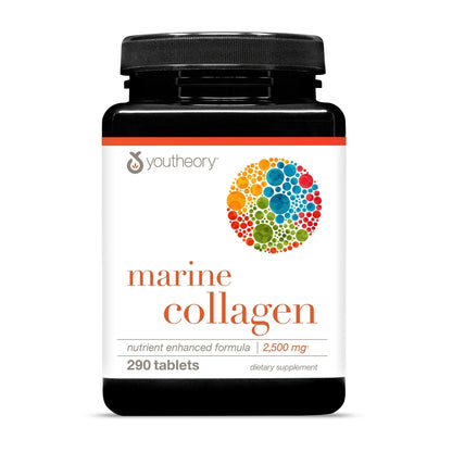 Youtheory Marine Collagen Tablets - 2,500 mg Fish-Sourced Collagen Peptides- with Vitamins A, C, E, B6 & B12 - Supports Joint & Nail Health* - Highly Absorbable - 290 Tablets (58-Day Supply) - Maple Wellness Supplements