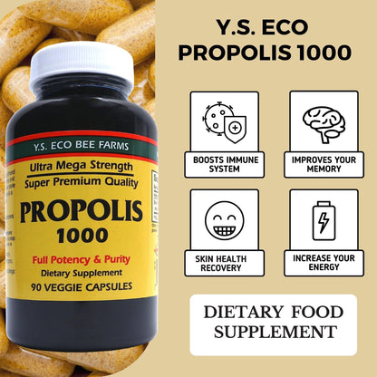 Y.S. Organic Bee Farms Propolis-Raw Unprocessed 1000mg - Your Gateway to Wellness - 90 Capsules with Bonus worldwidenutrition Multi Purpose Key Chain - Maple Wellness Supplements