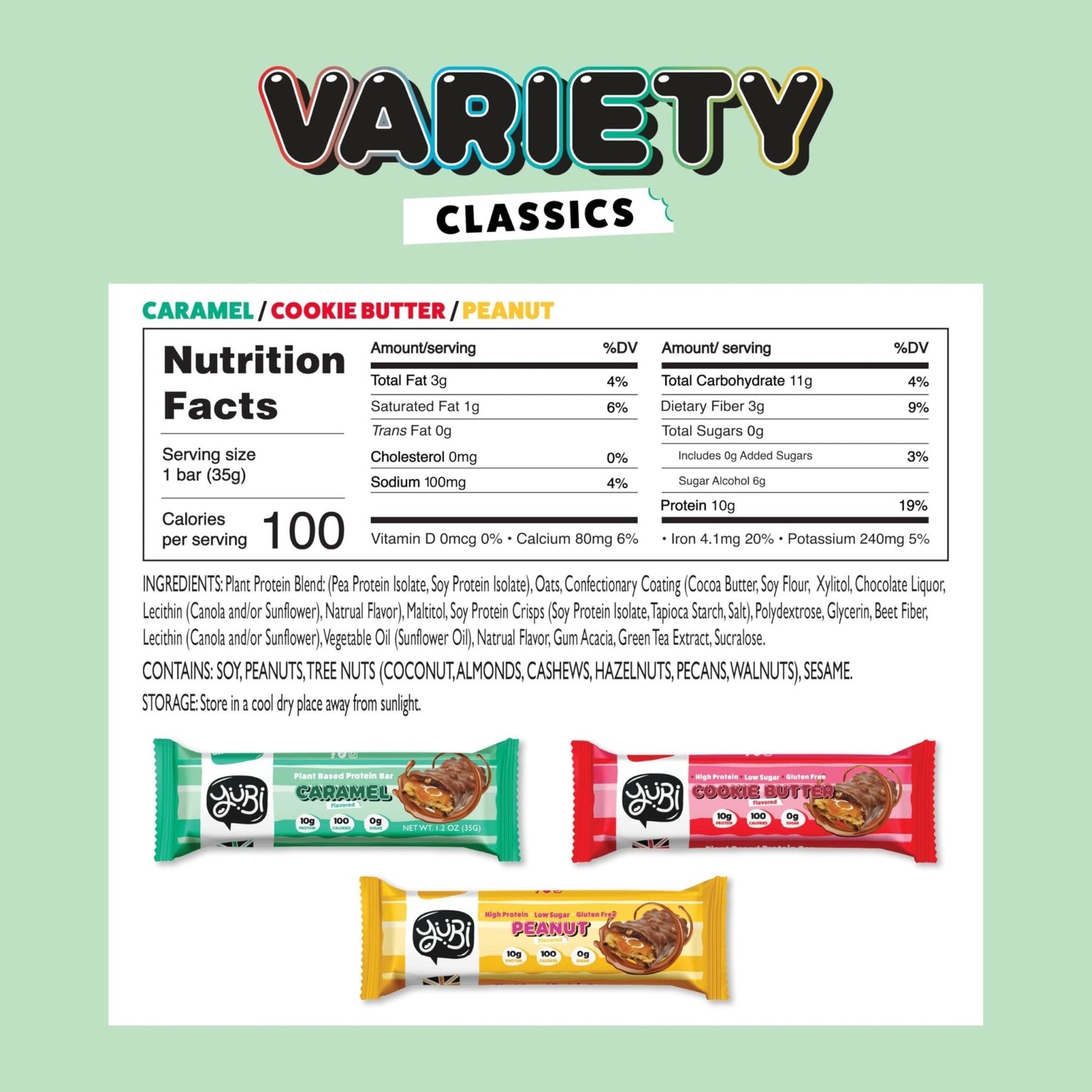 YuBi Bars - Protein Bars - 12 Bar Variety Pack - 100 Calories, 10g of Protein, Low Sugar, Low Carb, Palm Oil Free/Non-GMO, Gluten Free, Dairy Free, Healthy Snack, Non-GMO - 14.8oz (12 Pack, Variety Box) - Maple Wellness Supplements