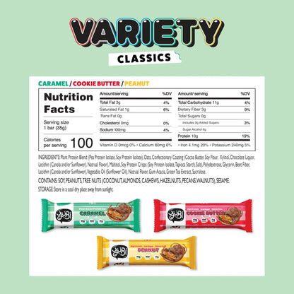 YuBi Bars - Protein Bars - 12 Bar Variety Pack - 100 Calories, 10g of Protein, Low Sugar, Low Carb, Palm Oil Free/Non-GMO, Gluten Free, Dairy Free, Healthy Snack, Non-GMO - 14.8oz (12 Pack, Variety Box) - Maple Wellness Supplements