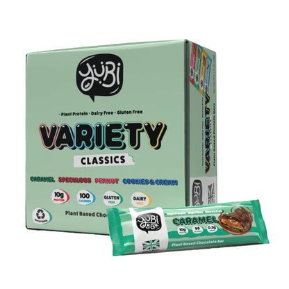 YuBi Bars - Protein Bars - 12 Bar Variety Pack - 100 Calories, 10g of Protein, Low Sugar, Low Carb, Palm Oil Free/Non-GMO, Gluten Free, Dairy Free, Healthy Snack, Non-GMO - 14.8oz (12 Pack, Variety Box) - Maple Wellness Supplements