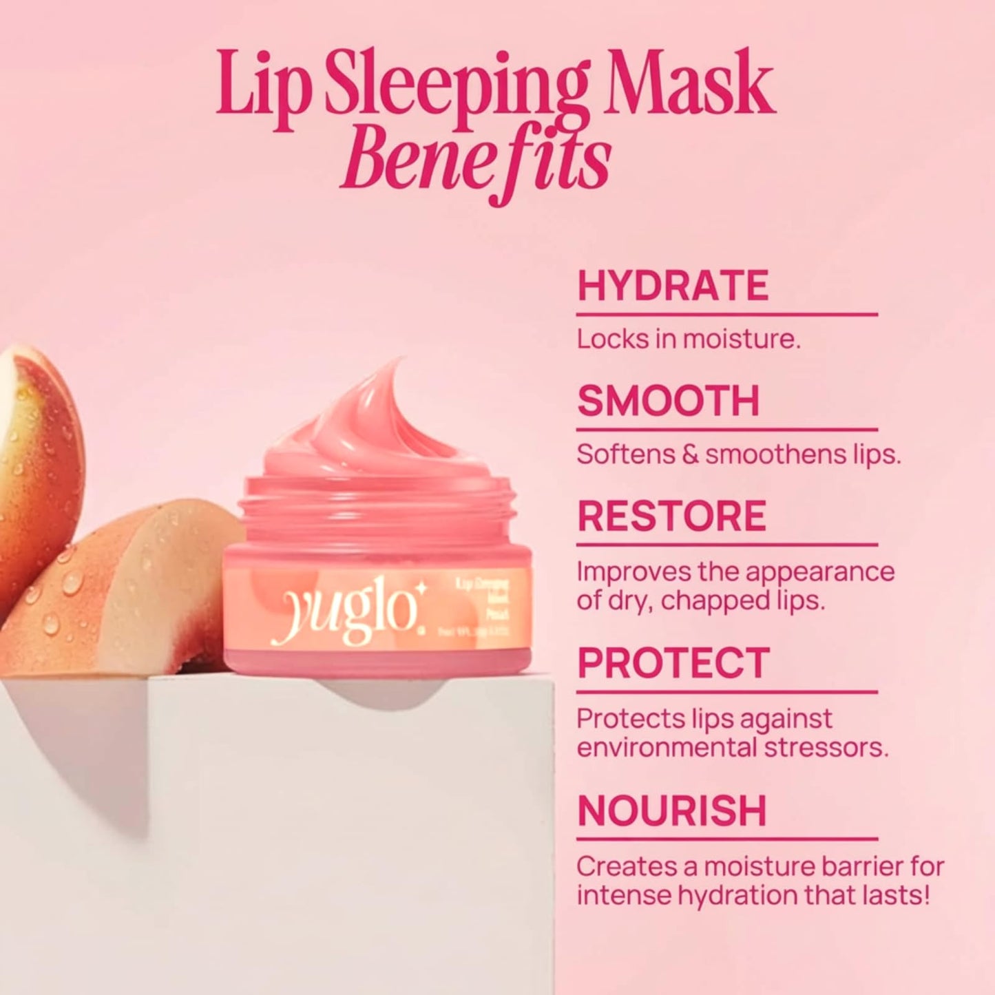 YUGLO Lip Sleeping Mask | Peach Flavor | Hydrating & Soothing Lip Treatment for  Dry, Chapped Lips - Maple Wellness Supplements