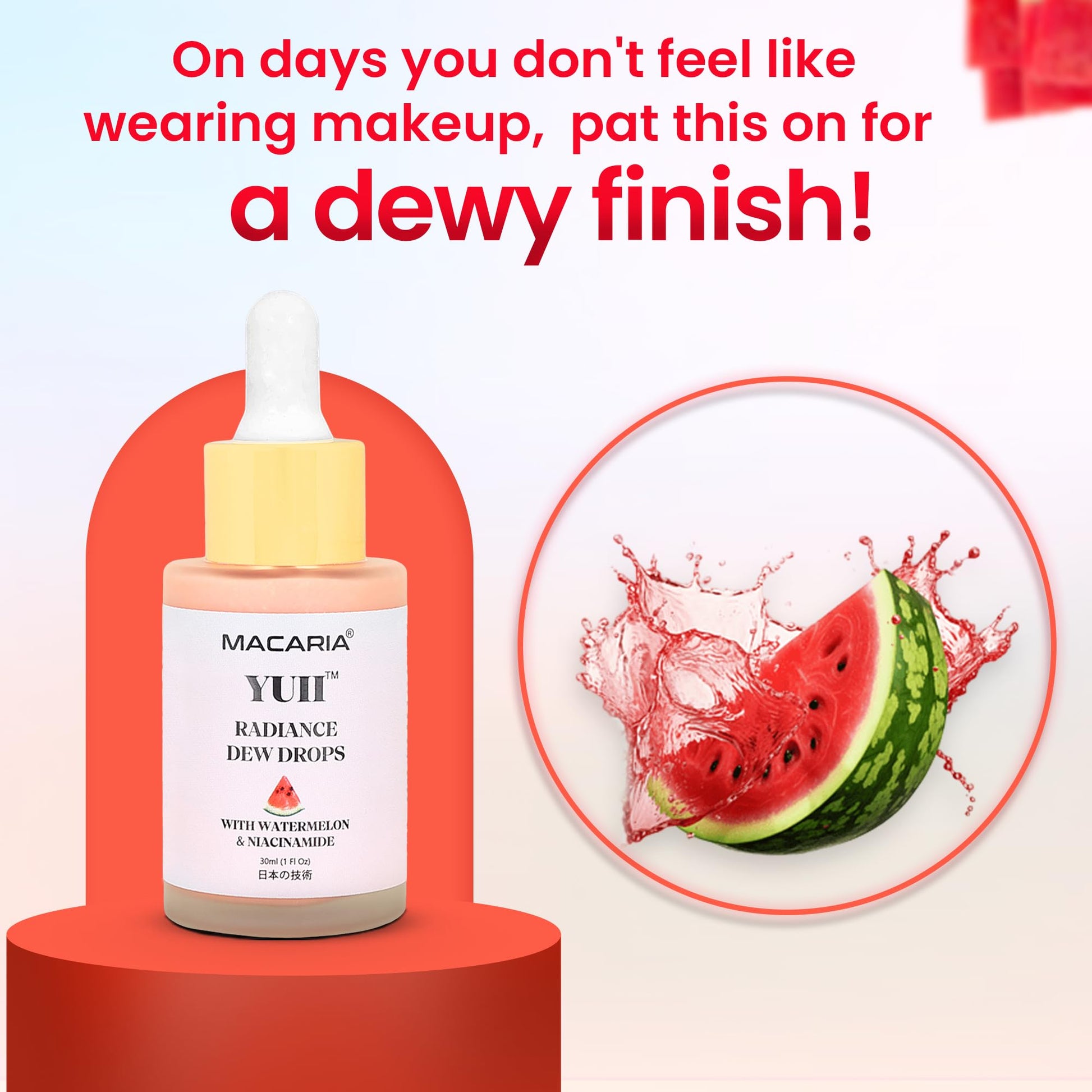 Yuii Niacinamide Serum Dew Drops - Face Moisturizer with Watermelon Fruit Extract - Glow Drops for Skincare and Makeup - Hydrating Formula for Radiant Skin - Pink Finish for Women & Girls - Maple Wellness Supplements
