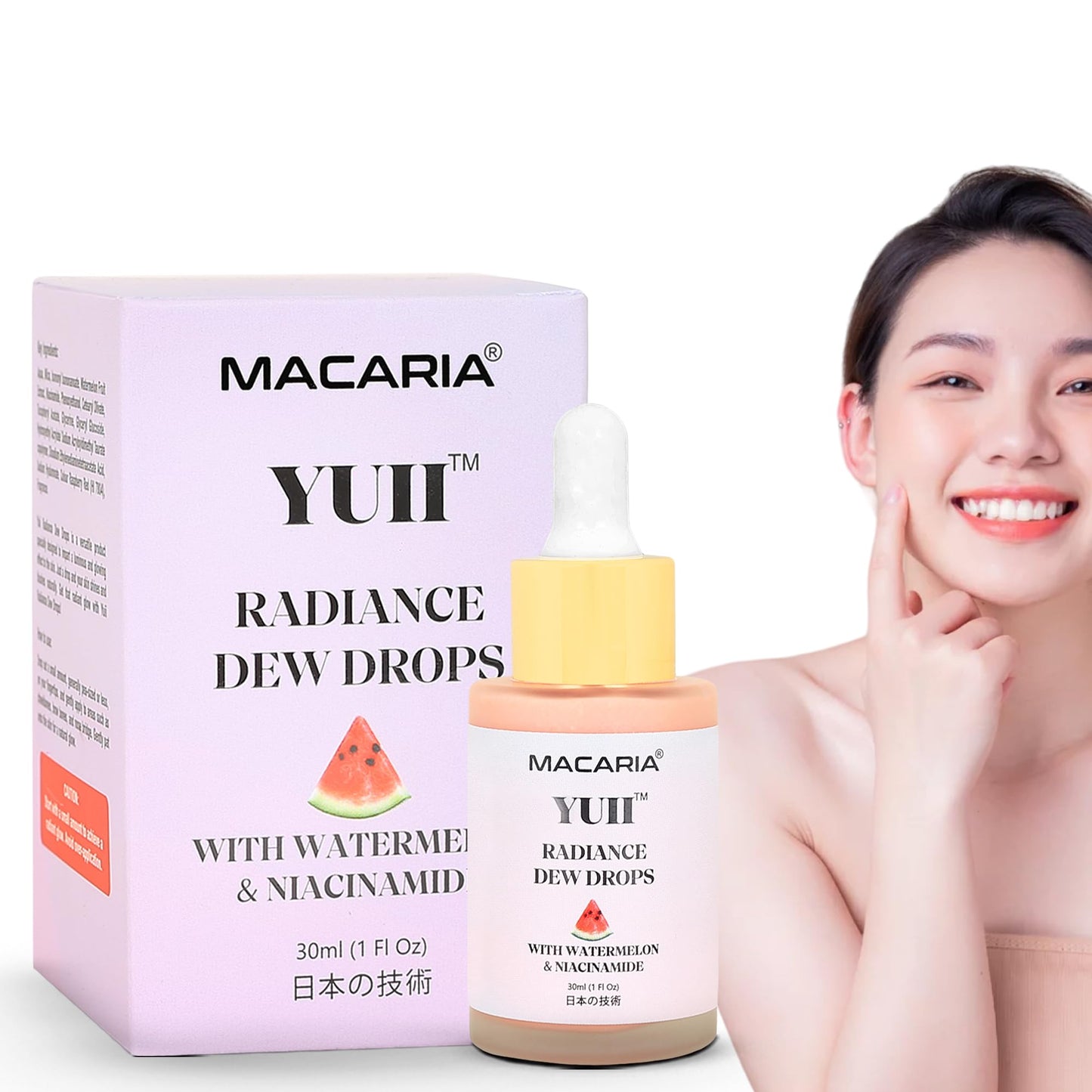 Yuii Niacinamide Serum Dew Drops - Face Moisturizer with Watermelon Fruit Extract - Glow Drops for Skincare and Makeup - Hydrating Formula for Radiant Skin - Pink Finish for Women & Girls - Maple Wellness Supplements