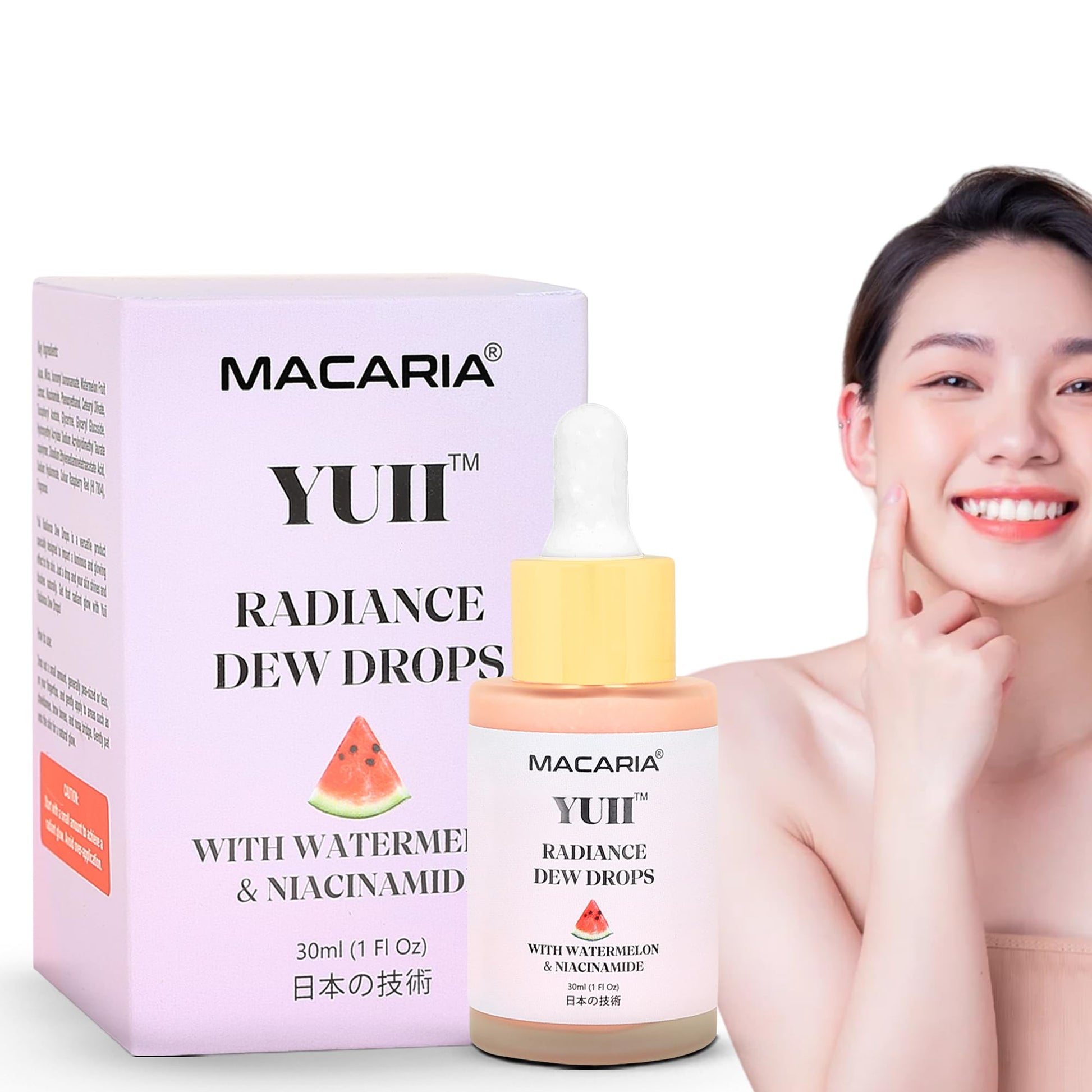 Yuii Niacinamide Serum Dew Drops - Face Moisturizer with Watermelon Fruit Extract - Glow Drops for Skincare and Makeup - Hydrating Formula for Radiant Skin - Pink Finish for Women & Girls - Maple Wellness Supplements