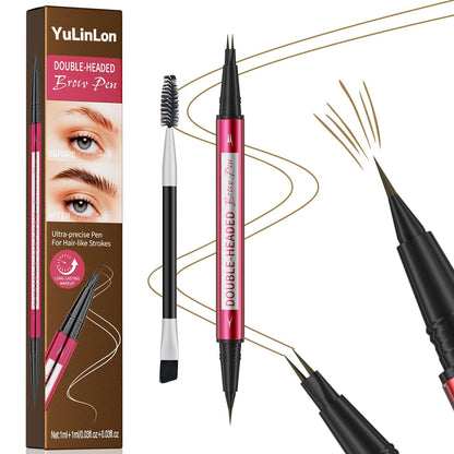 YuLinLon Double-Headed Brow Pen, Ultra-Precise Hair-Like Strokes, Long-Lasting Waterproof Makeup, Available in 5 Natural Shades (3Dark Brown) - Maple Wellness Supplements