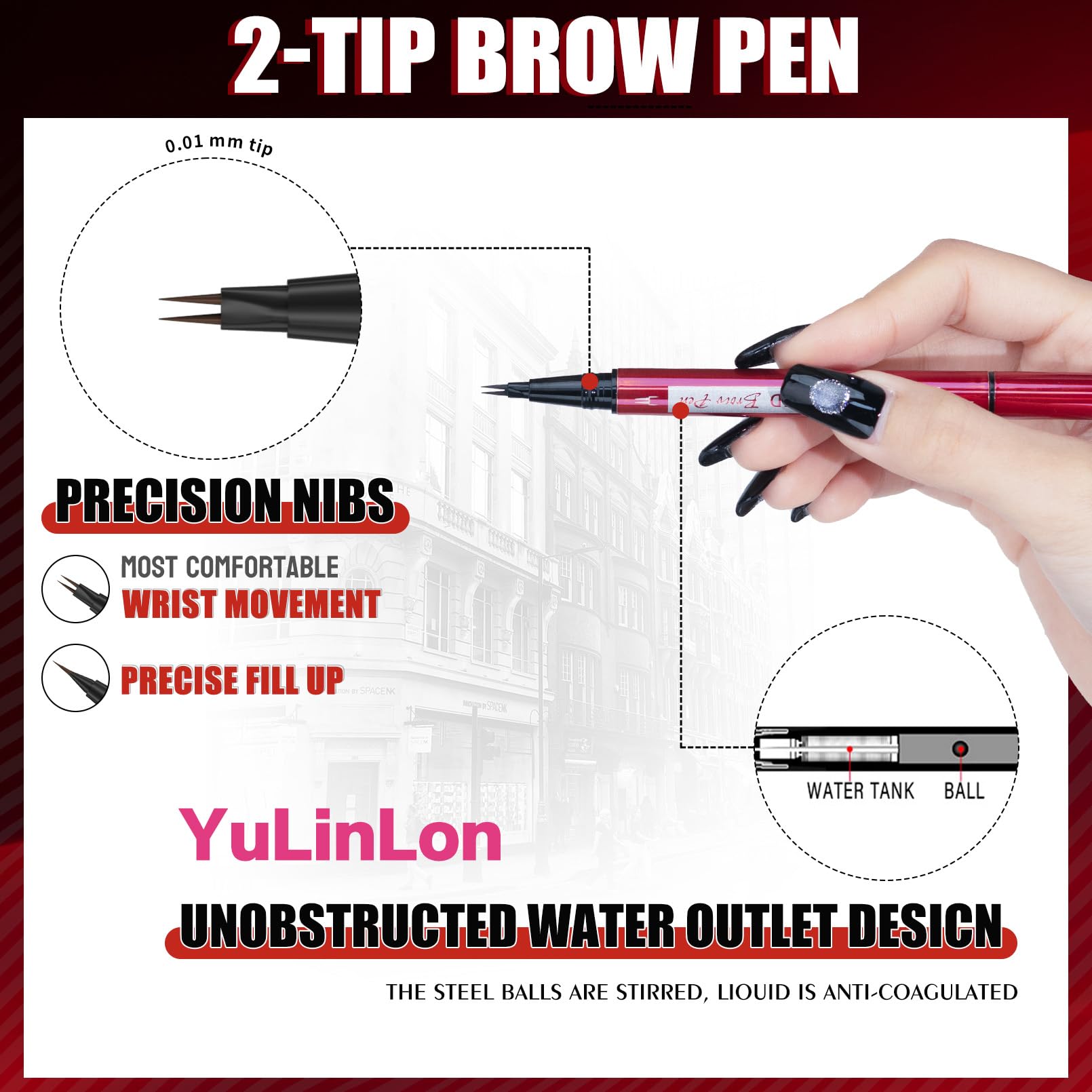 YuLinLon Double-Headed Brow Pen, Ultra-Precise Hair-Like Strokes, Long-Lasting Waterproof Makeup, Available in 5 Natural Shades (3Dark Brown) - Maple Wellness Supplements