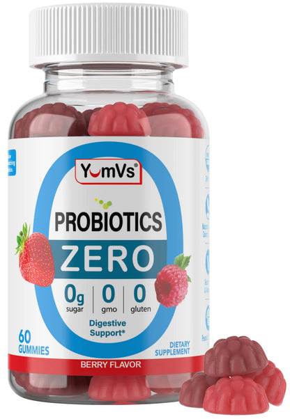 YUM-V'S Sugar Free Probiotic Gummies - Probiotics for Men & Women to Help Support Digestive Function – Adults & Kids Probiotic with 5 Billion CFU Bacillus Coagulans – Vegan & Gluten-Free (60 Count) - Maple Wellness Supplements