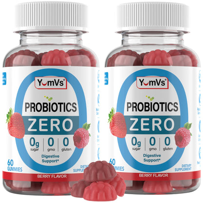 YUM-V'S Sugar Free Probiotic Gummies - Probiotics for Men & Women to Help Support Digestive Function – Adults & Kids Probiotic with 5 Billion CFU Bacillus Coagulans – Vegan & Gluten-Free (60 Count) - Maple Wellness Supplements