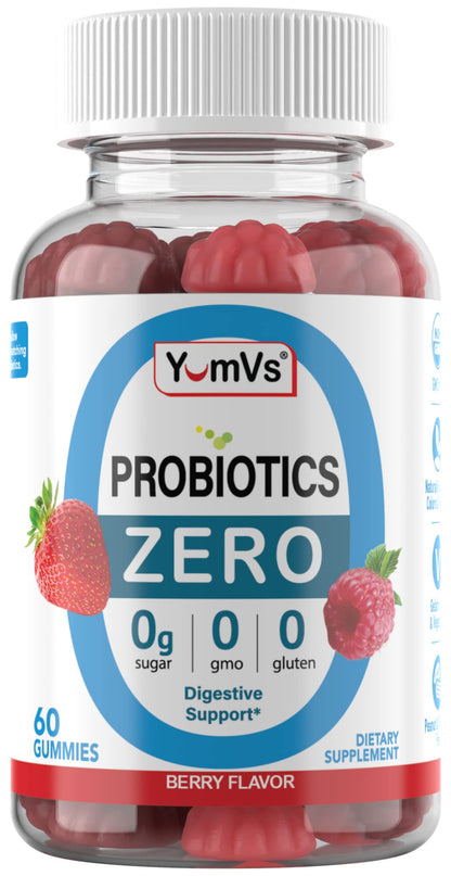 YUM-V'S Sugar Free Probiotic Gummies - Probiotics for Men & Women to Help Support Digestive Function – Adults & Kids Probiotic with 5 Billion CFU Bacillus Coagulans – Vegan & Gluten-Free (60 Count) - Maple Wellness Supplements