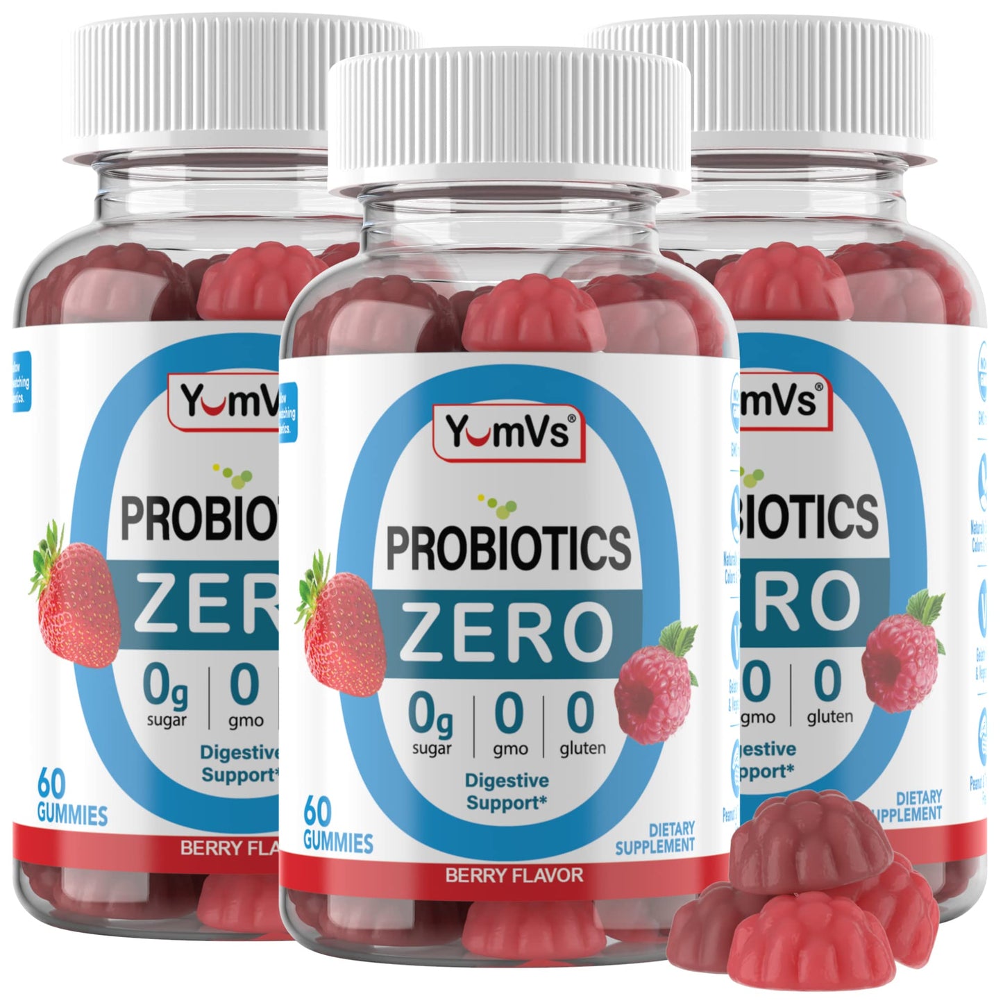 YUM-V'S Sugar Free Probiotic Gummies - Probiotics for Men & Women to Help Support Digestive Function – Adults & Kids Probiotic with 5 Billion CFU Bacillus Coagulans – Vegan & Gluten-Free (60 Count) - Maple Wellness Supplements