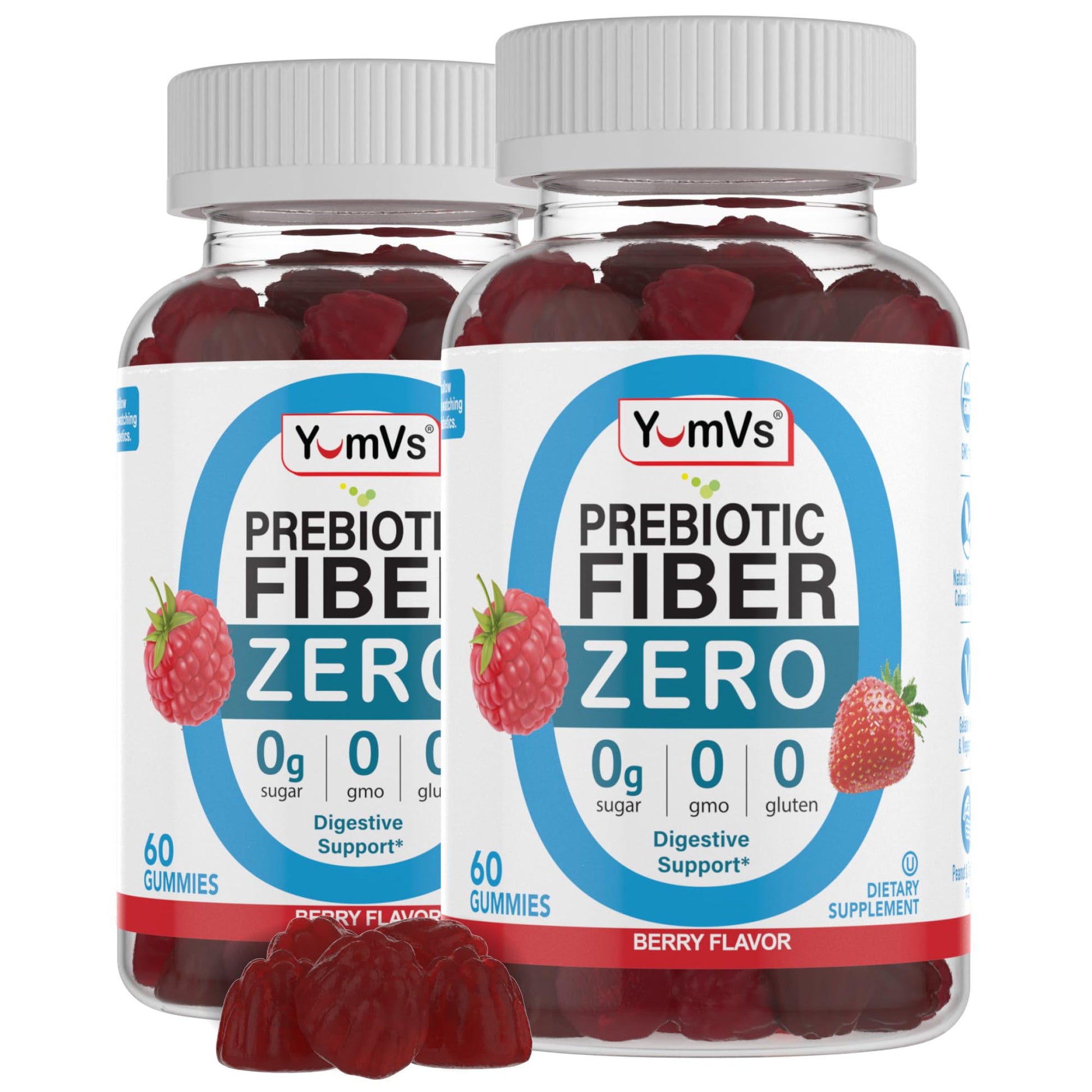 YumVs Sugar Free Prebiotic Fiber Gummies for Adults and Kids - Berry Flavor - Kosher Halal 4g High Fiber Supplement for Women and Men - Maple Wellness Supplements