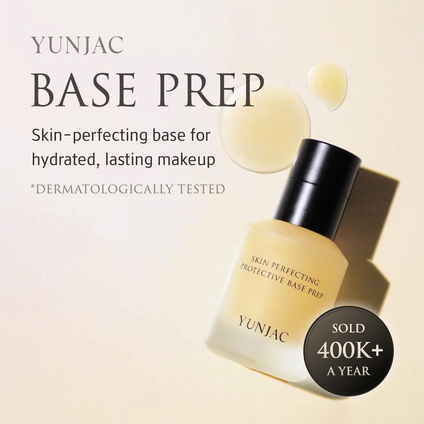 YUNJAC Base Prep Korean Primer (1.35 fl oz) – Silicone-Free Grip Makeup Base, Serum Texture for Radiant Skin, Long-Lasting Glow with Rice Ferment, Ceramide, Niacinamide, Squalane - Maple Wellness Supplements