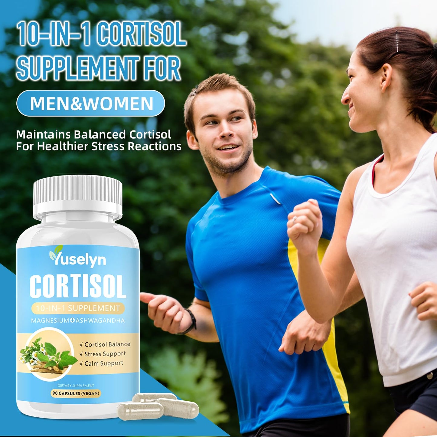 Yuselyn Cortisol Supplements for Women & Men, 10-in-1 Cortisol Detox Manager - High Cortisol Lowering Supplements with Magnesium, Ashwagandha & L-Theanine for Balanced Calm & Stress Relief - Maple Wellness Supplements