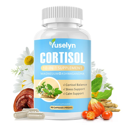 Yuselyn Cortisol Supplements for Women & Men, 10-in-1 Cortisol Detox Manager - High Cortisol Lowering Supplements with Magnesium, Ashwagandha & L-Theanine for Balanced Calm & Stress Relief - Maple Wellness Supplements