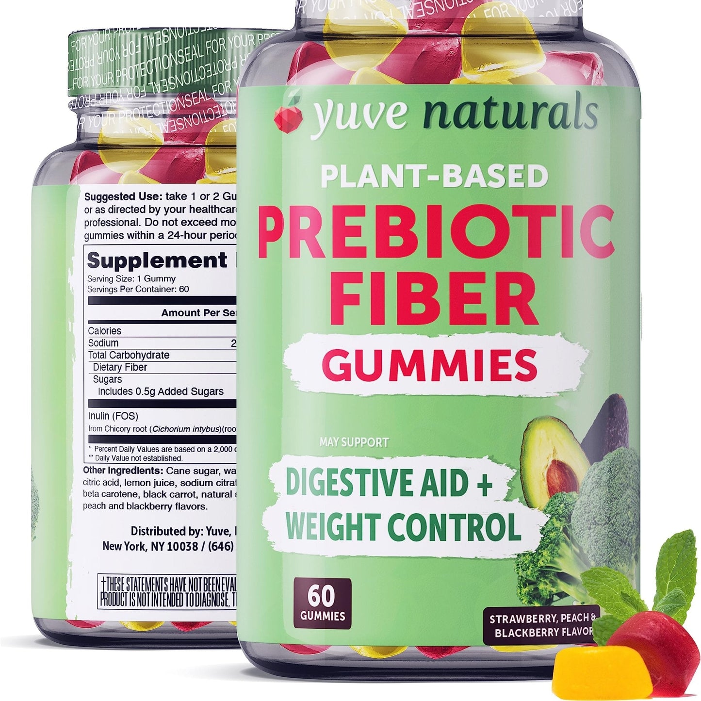Yuve Prebiotic Fiber Gummies - Delicious - 3g Soluble Fiber Supplement - Supports Digestive Health & Regularity - Vegan & Gluten-Free Fiber Gummies for Adults & Kids - Maple Wellness Supplements
