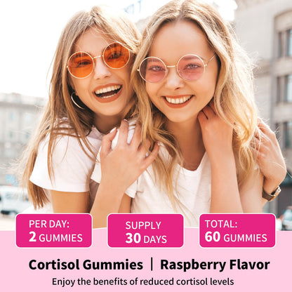 YXSW Cortisol Supplements Gummies for Women Sugar-Free Cortisol Gummies with Magnesium Glycinate Ashwagandha Rhodiola Rose for Relaxation, Focus, Zzz Support, Raspberry Flavor, 60 Count - Maple Wellness Supplements
