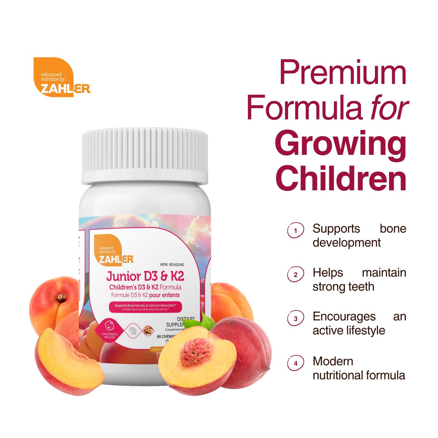 Zahler - Junior Vitamin D3 + K2 Chewable Tablets for Kids| Vitamin D for Kids 2000 IU | Delicious Vitamin D K2 Chews to Support Healthy Bones & Teeth - Maple Wellness Supplements