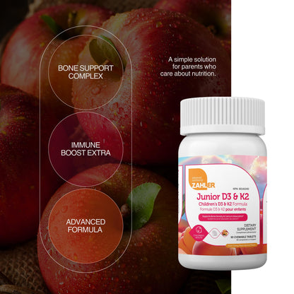 Zahler - Junior Vitamin D3 + K2 Chewable Tablets for Kids| Vitamin D for Kids 2000 IU | Delicious Vitamin D K2 Chews to Support Healthy Bones & Teeth - Maple Wellness Supplements