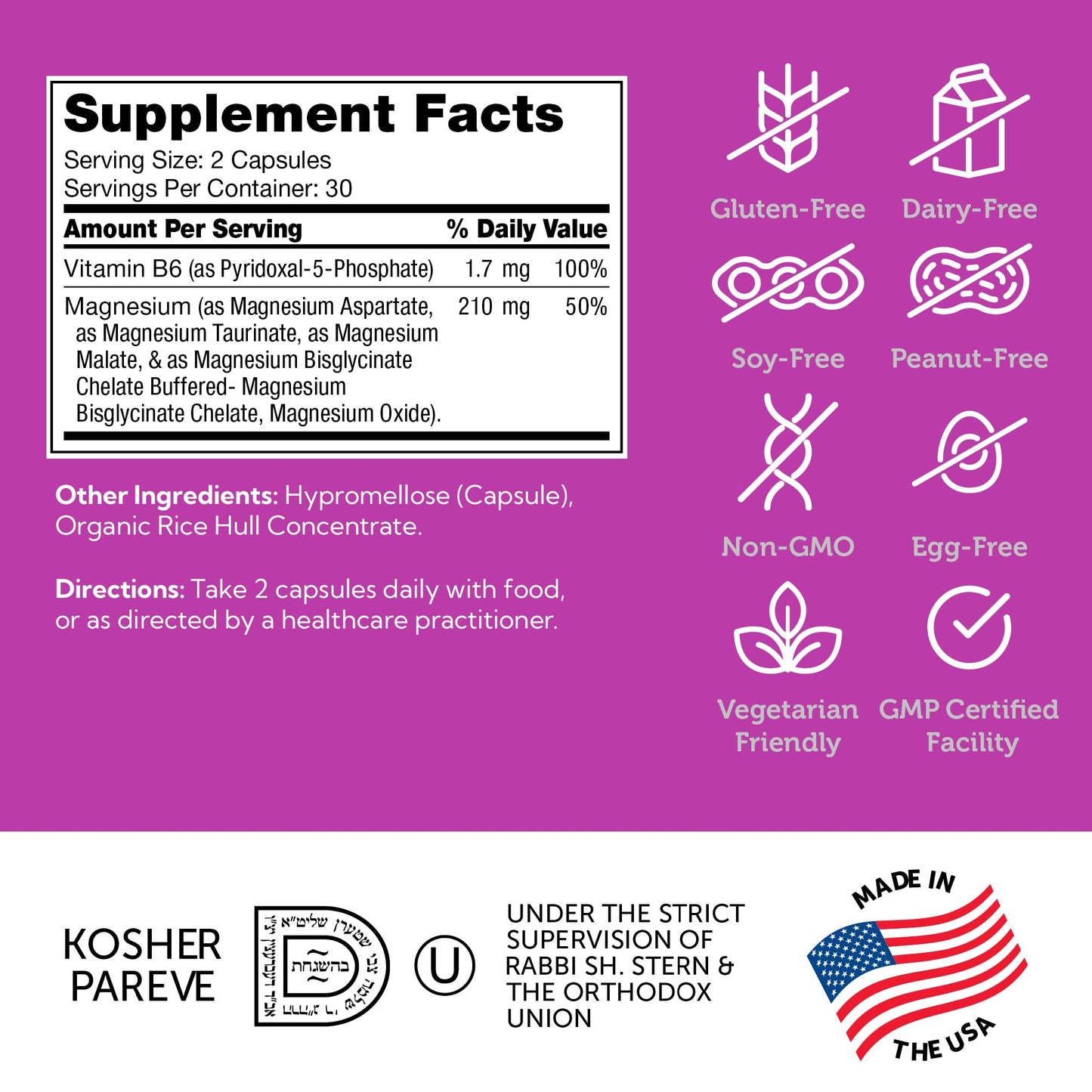 Zahler Magnesium Complex Supplement - Multi Magnesium Supplement Blend with Magnesium Glycinate, Malate, Aspartate, Taurinate and Oxide Plus Vitamin B6 - Bone Nerve Heart & Muscle Health (60 Capsules) - Maple Wellness Supplements