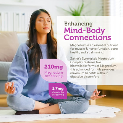 Zahler Magnesium Complex Supplement - Multi Magnesium Supplement Blend with Magnesium Glycinate, Malate, Aspartate, Taurinate and Oxide Plus Vitamin B6 - Bone Nerve Heart & Muscle Health (60 Capsules) - Maple Wellness Supplements